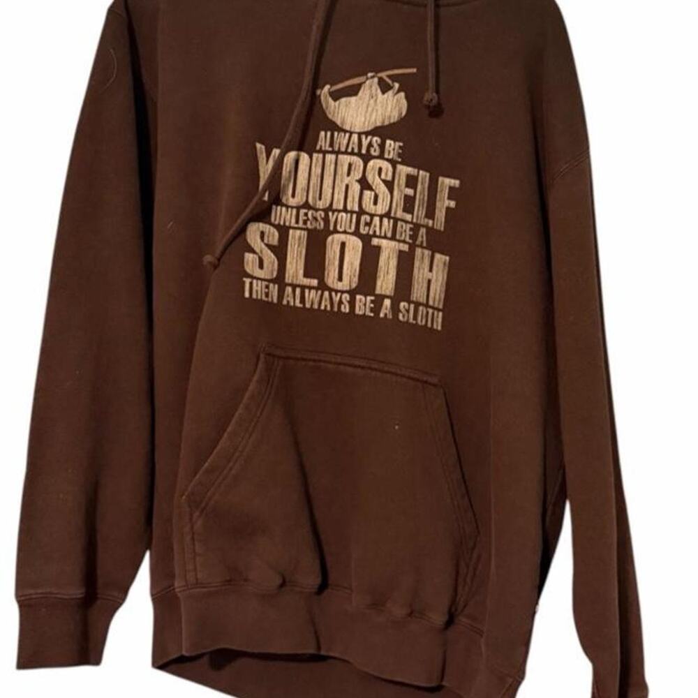 Always Be A Sloth Funny Hoodie Brown Graphic Pennant Size L